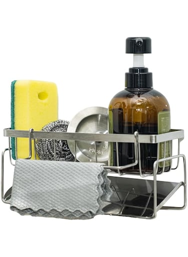 Freihouse Sponge Holder for Kitchen Sink, Kitchen Sink Caddy, Kitchen Sink Organzier and Storage with Rag Drying Pole, Rustproof 304 Stainless Kitchen Sink Accessories