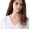 تكس تيشيرت نسائي بياقة على شكل حرف V، كم قصير، أبيض، مقاس صغير، I853285
