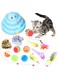 HALAMODO 14 Pack Cat Toys Kitten Toys, Interactive 3 Level Cat Roller Exerciser, Cat Feather Teaser, Catnip Fish, Colorful Mice, Colorful Balls and Bells for Cat, Puppy