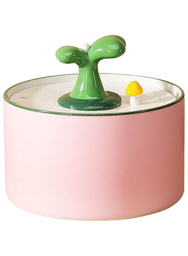 TSJB Cat Water Fountain, Ceramic Pet Drinking Fountain, Scratch Resistant Easy To Clean, Cute Sapling Shape Quiet Cat Water Dispenser, 2 Sizes Pink- 1.5L