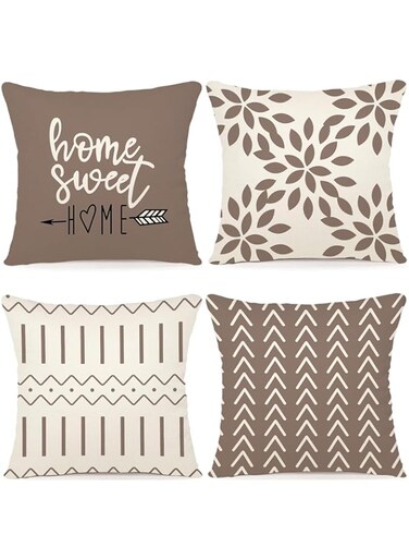 Pillow Covers 18x18 Set of 4, Modern Sofa Throw Pillow Cover, Decorative Outdoor Linen Fabric Pillow Case for Couch Bed Car 45x45cm (Khaki)