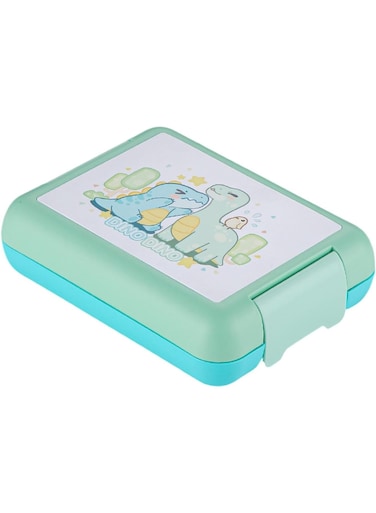 Dino Dino Green Plastic Multi-Compartment Portable Kids Lunch Box with Secure Locking Lid for Fresh and Organized Meals