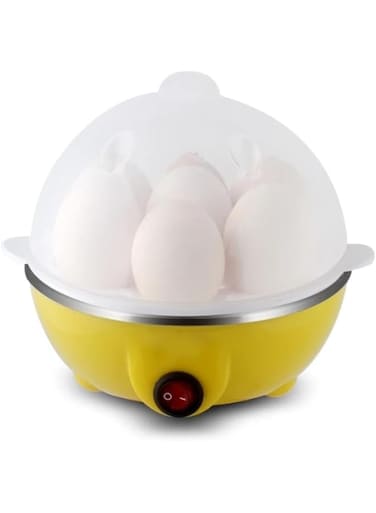 Electric Egg Cooker Boiler Maker &ndash; 7 Egg Capacity, Soft/Medium/Hard Boil   Noise-Free Technology, Auto Shut Off, Includes Egg Slicer &ndash; Fast, Easy, &amp; Perfect for Breakfast