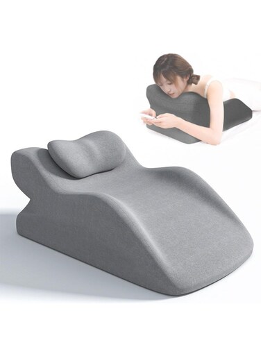 Ergonomic Wedge Pillow for Back Neck Pain Relief,Memory Foam Pillow with Washable Cover for Sitting Up, Reading (Grey)