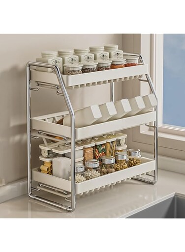 Hoisimdy Countertop Spice Rack Organiser 3 Tier Seasoning Stand Coffee Station Organiser Kitchen Tiered Shelf Rack Bathroom Shelf Organizer Kitchen Bottle Organizer