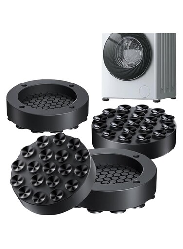 Cxqbsmy 4 Pcs Washing Machine Suction Cup Heightening Pad, Moisture Proof Shockproof and Anti-Slip Silion Pads for All Washing Machine Refrigerator Dishwasher Dryer, Support 150 KG(Black)