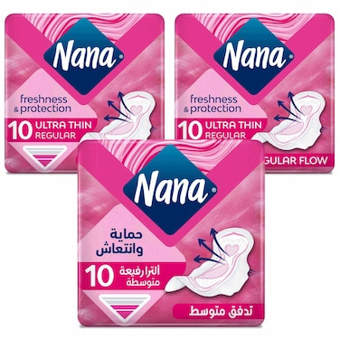 Nana Sanitary Pads Ultra Thin Regular, 10 Pads, Pack of 3