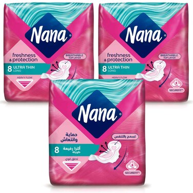 Nana Ultra Thin Long Sanitary Pad with Wings 10 Pads Pack of 3