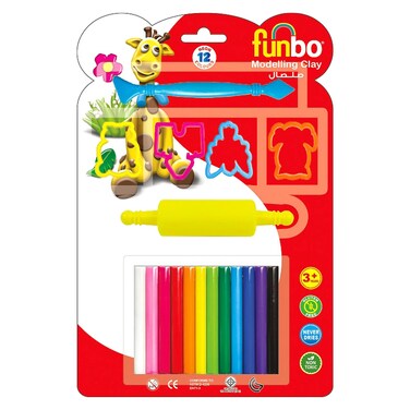 Funbo Modelling Clay, 100g, 12 Colours with Moulds, 4 PCS and Roller