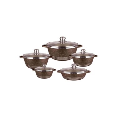 Marble Coating Cookware Set, 5-Piece Non-Stick Casserole Pots with Glass Lids, Multicolor