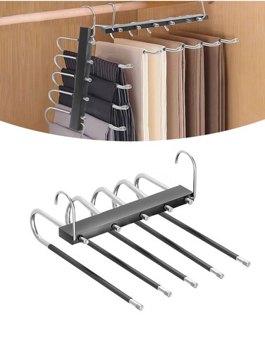 Multifunctional Pants Rack, Space Saving Closet Clothes Rack 5 Tier Multifunctional Pants Rack, Closet Organizer for Clothes Pants Scarf Tie