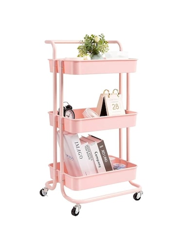 Babyclub 3-Tier Rolling Utility Carts Trolley Storage Cart with Handle Multifunctional Organization Cart ， Multifunctional Storage Rack (PINK)