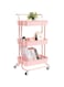 Babyclub 3-Tier Rolling Utility Carts Trolley Storage Cart with Handle Multifunctional Organization Cart ， Multifunctional Storage Rack (PINK)