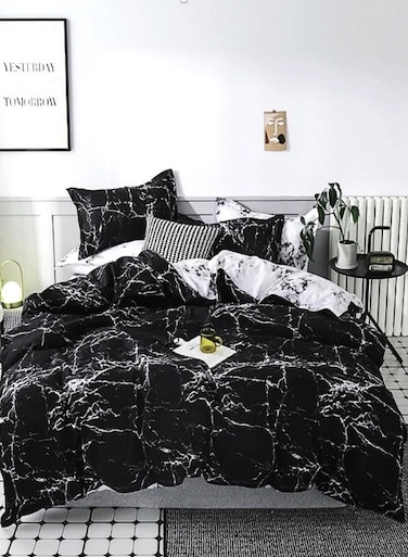 Home Single Size Bedding Set 4 Pieces Without Filler, Marble Design.