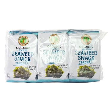 Organic Larder Organic Roasted Sea Salt Seaweed Snack, 5g Pack of 6