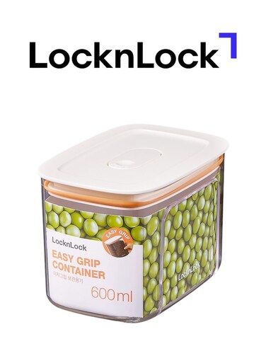 Easy Grip Canister Rectangle 600ml &acirc;&euro;&ldquo; One-Touch Lid, Transparent, Easy to Hold, Dishwasher Safe