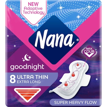 Nana Night Ultra Thin Extra Long Sanitary Pads with Wings 8 Pads