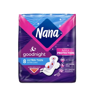 Nana Night Ultra Thin Extra Long Sanitary Pads with Wings 8 Pads