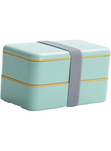MAKINGTEC Japanese Bento Lunch Box with 2 Compartments, Stackable Food Container Storage for Adults &amp; Kids, Portable and Big Volume 1600ML, Yellow-Green