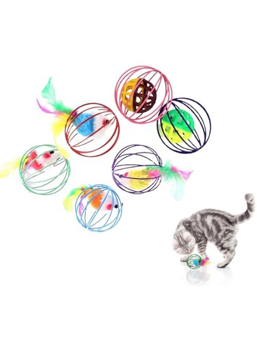 Duomama Interactive Cat Toy Set - 6 Metal Cage Balls with Mice and Bells Inside for Healthy Indoor Play   Boost Cat Exercise and Bonding   Exciting Feline Fun for Increased Engagement