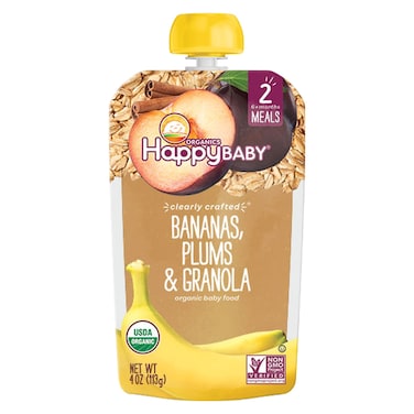 Happy Family Bananas, Plums and Granola Organic Baby Food Pouch, Stage 2, 6 Months+, 113g