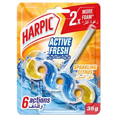 Harpic Active Fresh Toilet Rim Block, Sparkling Citrus Scent, 35g