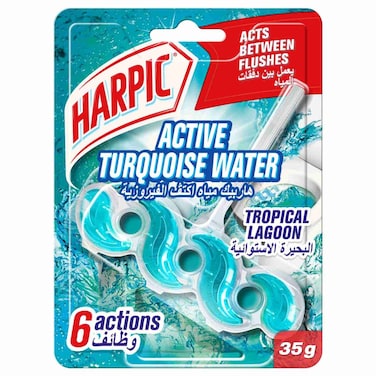 Harpic Active Turquoise Water Toilet Rim Block, Tropical Lagoon Scent, 35g
