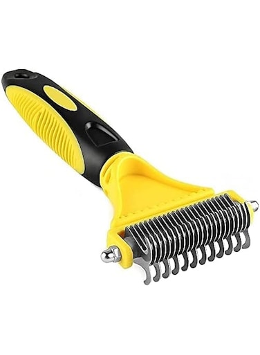 Khazna Deshedding Brush, Undercoat Grooming Rake for Dogs and Cats Double-Sided Undercoat Rake with Silicone Gel Handle for Removing Tangled, Loose Fur &amp; Knots From Small Animals Coat