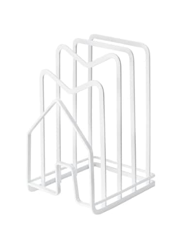 Cutting Board Rack Chopping Board Organizer Pot Pan Lids Holder Thin Bakeware Baking Tray Drying Display Stand Kitchen Countertop Cupboards Cabinet Office Sturdy Metal 12.5 * 14.5 * 21.5cm in.White