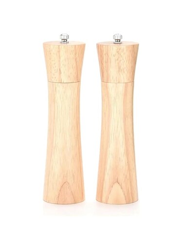 OVILINES Manual Salt and Pepper Grinder Set (2 Pack) &ndash; Tall 22cm Solid Wood Pepper Mill &amp; Salt Mill with Adjustable Coarseness &ndash; Premium Spice Grinder for Sea Salt, Peppercorn, Cumin &amp; More.