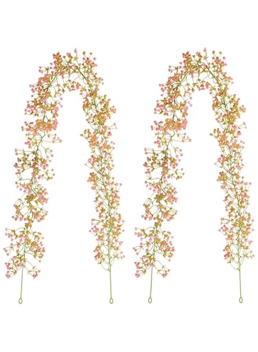 YYIDYLLIC AE013-3 2-Pack Artificial Plant Fake Flowers Simulation of Green Plants Bellflower Vine Pink Petals Wedding Ceiling Decorations