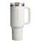 40 oz Insulated Travel Tumbler with Handle and Straw Lid, Leak Resistant Reusable Mug, Cream