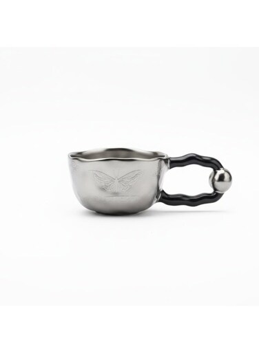 Silver Butterfly Embossed Ceramic Mug with Black Handle