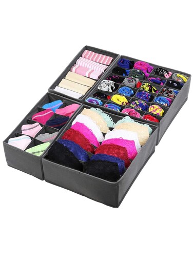 Simple Houseware Closet Underwear Organizer Drawer Divider 4 Set, Dark Grey