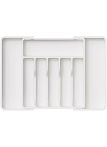 Lifewit Silverware Organizer, Expandable Utensil Tray for Drawer, Adjustable Flatware and Cutlery Holder, Compact Plastic Drawerstore Holding Spoons Forks Knives, Large, White (22063)