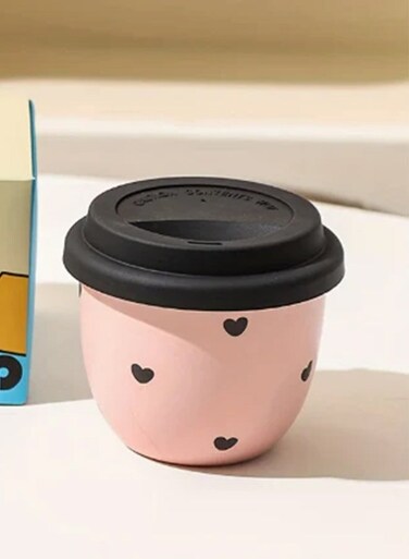 Heart Mug with Lid, Cute Coffee and Tea Mug&iuml;&frac14;&OElig;Gift for Friend Women Men, Pink, 8oz