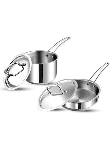 Classique Deluxe Stainless Steel Cookware Set, 2 Pieces   Saucepan 2.1 Litre, Frypan 20 cm   Extra Deep   Induction Base