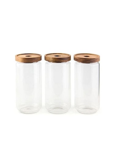 Glass Jar Glass Storage Jars with Airtight wood Lid 3 Pack 1000ML