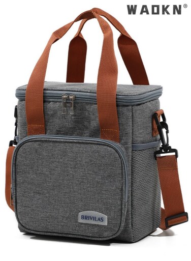Lunch tool bag, gray double-layer insulated lunch bag, enlarged and thickened horizontal insulated bag, large capacity picnic box meal bag, food insulated refrigeration bag, suitable for both boys and girls.