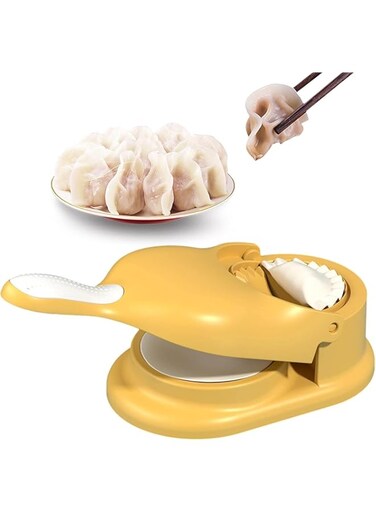 LEAMER 2 In 1 Dumpling Maker, Dumpling Skin Maker with Dumpling Press Molds Set, Manual Dumpling Maker Dumpling Skin Machine, Easy-Tool for Dumpling Kitchen Accessories Empanada Molds (Yellow)