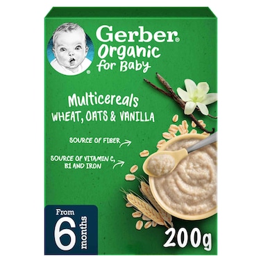 جيربر حبوب الأطفال العضوية  مع القمح والشوفان والفانيليا، 200 غرام
