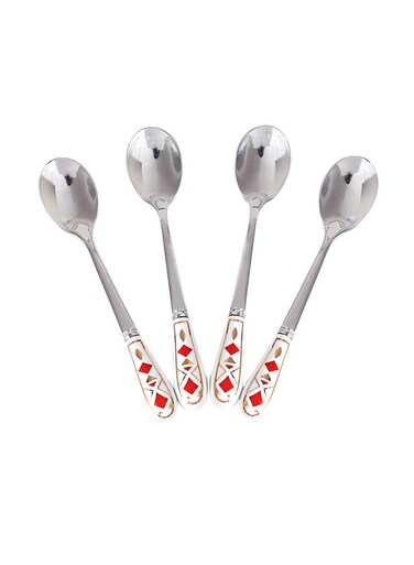 4-Piece Coffee And Tea Spoon With Handle Silver 13.2x2.3x1cm