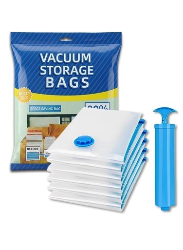 Vacuum storage bags 7-Piece 70x100cm Reusable Compression Bags, Space Saver with Free Hand Pump for Clothes, Bedding, Duvets, Blankets &amp; Travel