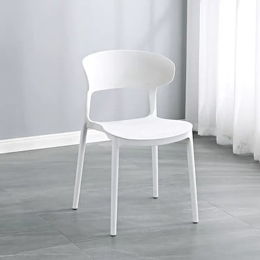 Jeffcoco Furniture Modern Mid Century Premium Plastic Chair,Curved Back Dining Chairs For Kitchen Garden Lounge Meeting Room,1PCS White