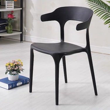 Jeffcoco Furniture Modern Mid Century Premium Plastic Chair,Curved Back Dining Chairs For Kitchen Garden Lounge Meeting Room,1PCS Black
