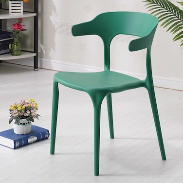 Jeffcoco Furniture Modern Mid Century Premium Plastic Chair,Curved Back Dining Chairs For Kitchen Garden Lounge Meeting Room,1PCS Green