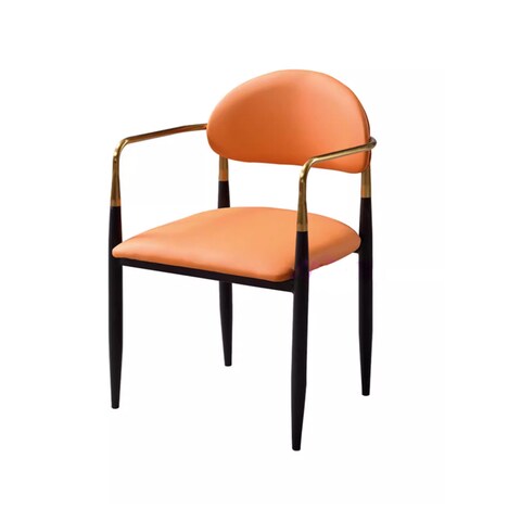Jeffcoco Furniture,Cream Luxury Arm Chair,Dining Chair,Reading Chair,Desk Chair For Relax Indoor,Gold Frame Leather Chair For Office Furniture Orange Color