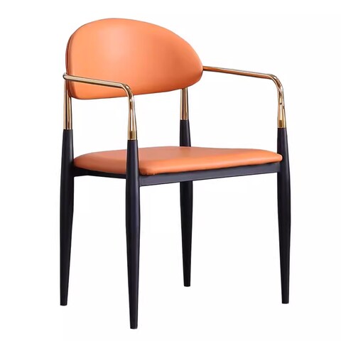 Jeffcoco Furniture,Cream Luxury Arm Chair,Dining Chair,Reading Chair,Desk Chair For Relax Indoor,Gold Frame Leather Chair For Office Furniture Orange Color