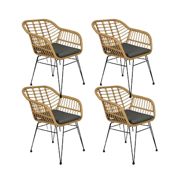 Jeffcoco Furniture Outdoor Hand-made rattan chairs for bacony,coffee shop,Dining Chair,Garden Chair Relax,interior Design,Italy Style home reading chair with cusion (4 Piece Chair)