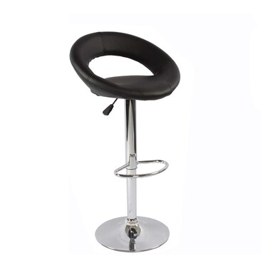 Jeffcoco Furniture Bar Stool PU Leather Adjustable Swivel Bar Chair with Footrest for Kitchen,Bar Counter(Black)